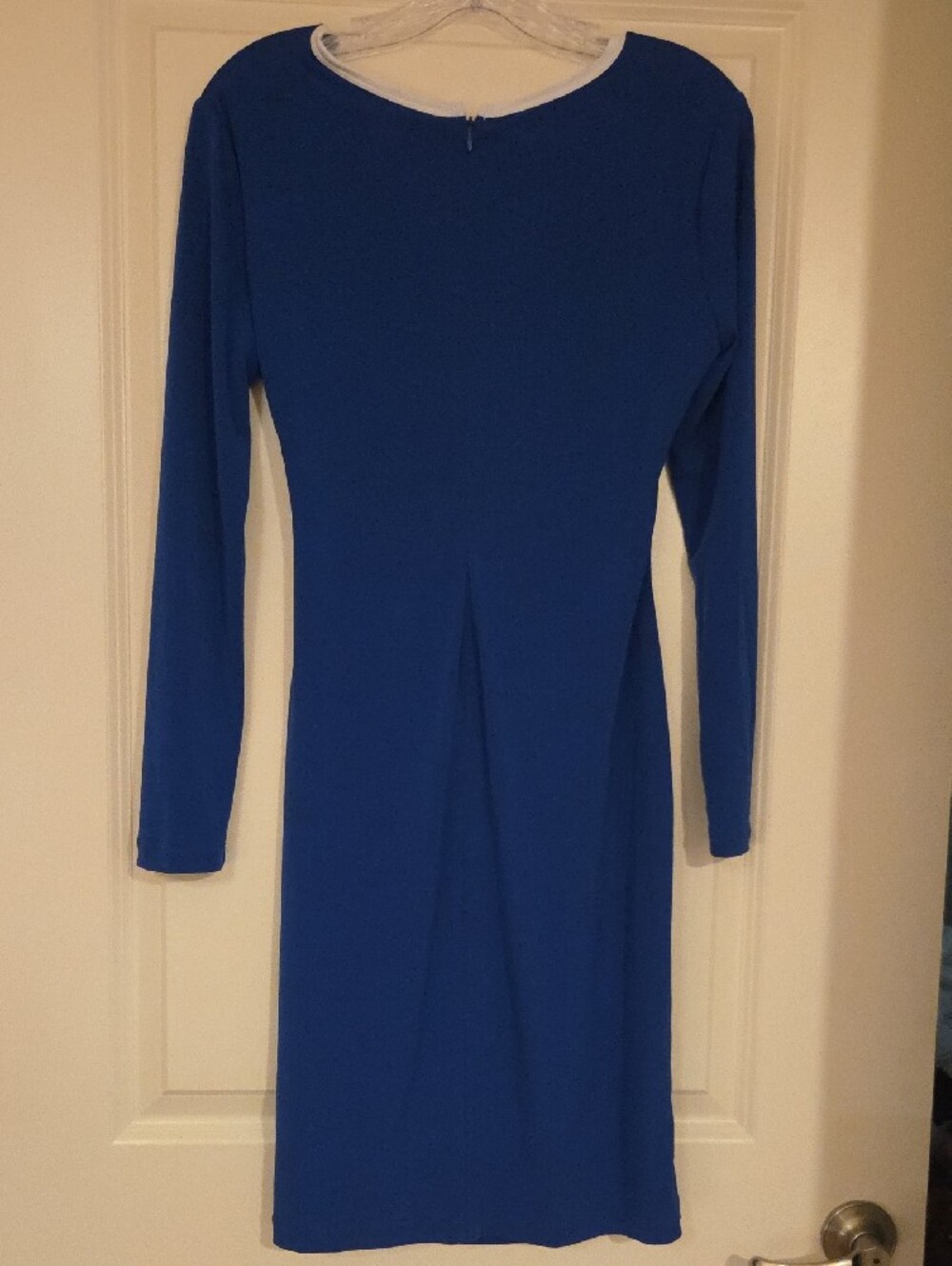 Calvin Klein Royal Blue Long-Sleeve Faux-Wrap Dress with White Trim - Picture 3 of 3